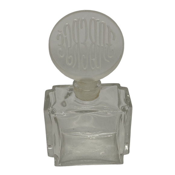 Faberge 4" Perfume Cologne Bottle France Art Glass Crystal Etched Disc Stopper - Picture 5 of 14